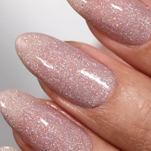 LONDONTOWN UV/LED Gel Nail Polish - Long Lasting, Chip Resistant High Shine Color - Shimmery Holographic Pink, Champagne in Bed, 12ml/.40fl oz