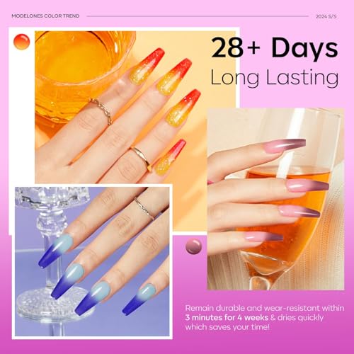 modelones Color Changing Gel Nail Polish, 6 Colors Orange Blue Purple Pink Neon Mood Temperature Change Gel Polish Set Soak Off DIY Home Nail Art Gift