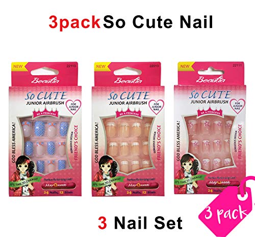3pack 72Tips So Cute Artificial False Fake Junior Nail With Glue For Kids (22113/22013/22111)