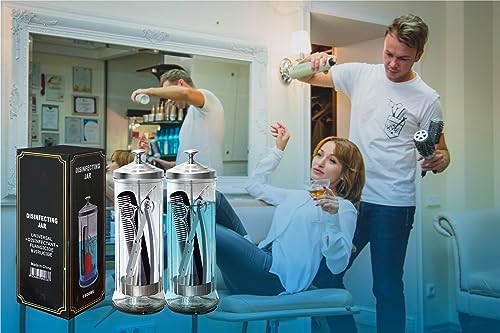 35 Oz Barber Disinfectant Jar Desinfectante Jar Sterlizer Jar Barber Jar Glass Manicure Containers Sanitizer Salon Comb Nail Tool Sterilizers - Removable Basket Side Spa Implements