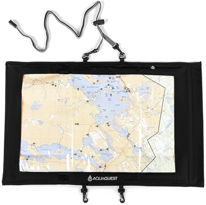 AquaQuest Trail Map Case - 100% Waterproof Document Dry Bag Holder with Clear Window & Lanyard - Black, Yellow, Orange, Blue or Green