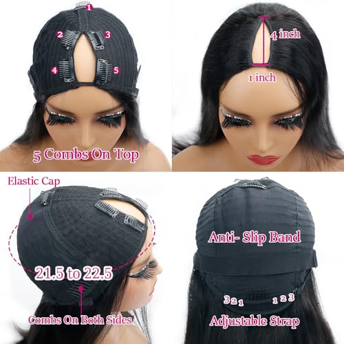 22Inch V Part Wigs Human Hair Straight Brazilian Human Hair Wigs for Black Women Upgrade U Part Wigs No Sew in NO Glue Half Wigs Human Hair 180% Density Natural Color