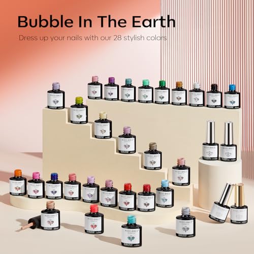 modelones 32 PCS Gel Nail Polish Set, 28 Colors Gel Polish with No Wipe Base Coat, Glitter & Glossy & Matte Top Coat Black Brown Red Purple Soak Off LED Nail Art Kit Salon at Home