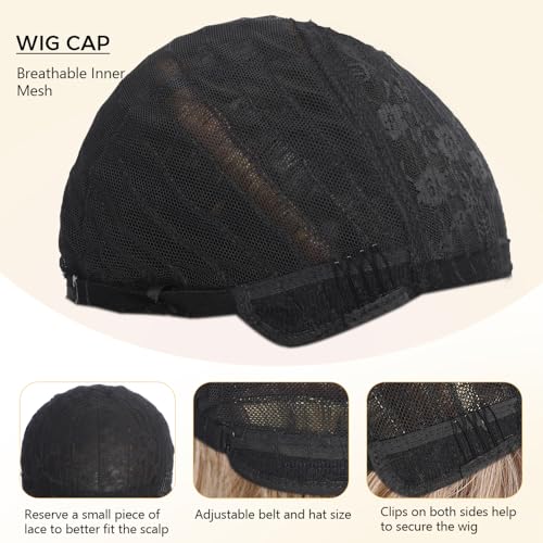 Blonde Wig with Bangs Long curly wavy Wig for Women Ombre wig with Brown root skin-friendly synthetic fiber for festival holiday Use 26IN