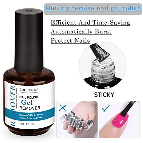 LOUINSTlC Gel Nail Polish Remover 2 Pack, Gel Polish Remover 3-5 Minutes Easy & Quick, Gel Remover for Nails Remove, nall polish remover No Need Soaking Or Wrapping -0.5 0z