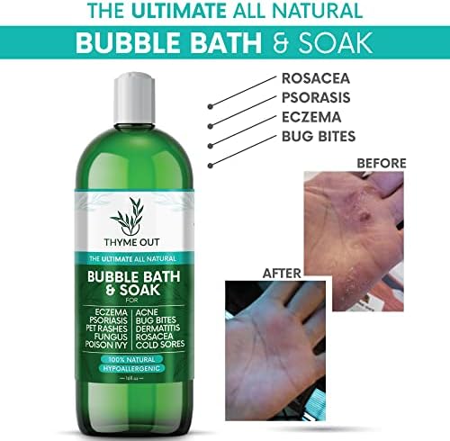 All Natural, Organic Plant Based Bubble Bath - Hypoallergenic Skin-Soothing Thyme Eczema Bath Soak with Colloidal Oatmeal - Sensitive Skin Bubble Bath for Kids & Adults - 16oz