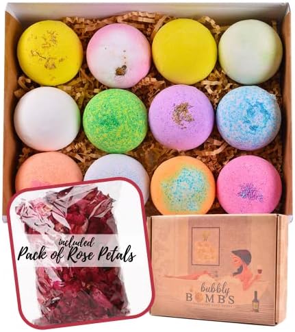 Bath Bombs Gift Set of 12, Natural Bath Bombs with Fizzes, Shea, Coco Butter, Scented Organic Bath Bomb, Gift Set for Women, Bath Bombs for Women