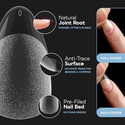 SUNUV Short Almond Nail Tips 600 PCS Pre-shaped Full Cover Fake Nails Acrylic Press On Nails for Salon and DIY at Home