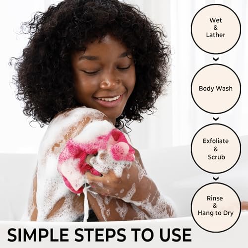 African Net Sponge Authentic - Afro Scrub Exfoliating Net Sponge with Knots - 2 Pieces African Bath Sponges for Body Scrubber Exfoliator - Back Washer for Shower Accessories