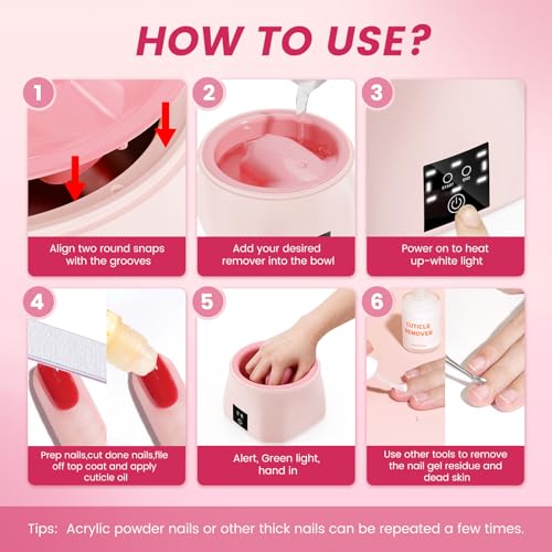 Quaferen Nail Soaking Bowl Heated: 50% Faster Soak Off Gel Polish Dip Powder Remover Bowl- Electric Soak Off Acrylic Nail Remover Manicure Bowls for Salon Home