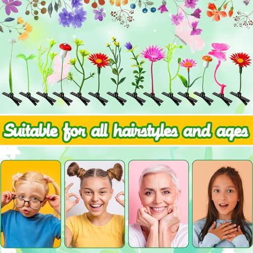 120 Pieces Bean Sprout Hair Clips,Funny Plant Hairpins,Mixed Style Flower Butterfly Mushroom Little Grass Barrette Hair Accessories for Women,Girls,Kids,Party