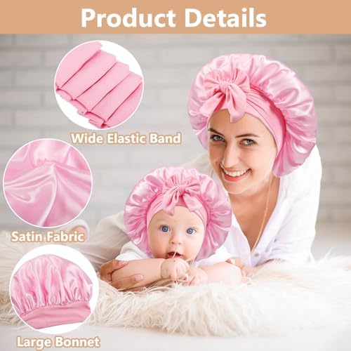 2PCS Silk Bonnet for Sleeping Women Kids Shower Caps