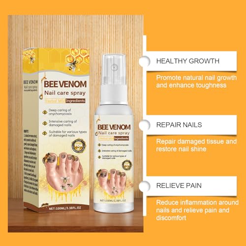 Bee Venom Nail Care Spray, Bee Venom Nail Soothing Spray, Toe Nail Treatments for Damaged Nails, Nail care, Safely and Gently