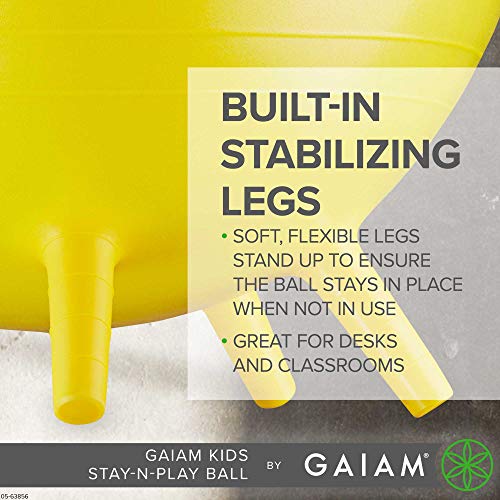 Gaiam Kids Stay-N-Play Children's Balance Ball - Flexible School Chair Active Classroom Desk Alternative Seating Built-In Stay-Put Soft Stability Legs, Includes Air Pump, 45cm, Blue