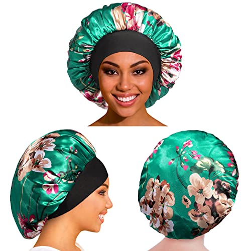 vidsel 4PCS Satin Bonnet, Bonnets for Women, Silk Hair Bonnet for Sleeping, Wide Band Sleep Cap for Curly Hair Braids