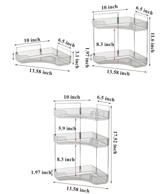 Grey Corner Vanity Organiser - 3 Tier Bathroom Counter Shelf for Makeup, Skincare, Toiletries & More
