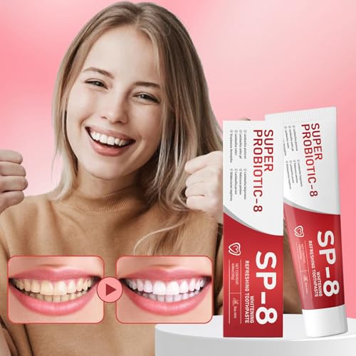 SP8 Probiotics Whitening Toothpaste, SP8 New Upgraded Fluoride-Free & Probiotic-Infused Formula, Ultra Fresh Mint for Deep Cleaning & Long-lasting Fresh Breath,4.23oz-2-Pack