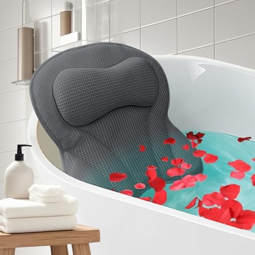 Bath Pillows for Head and Neck Support, Soft 5D Air Mesh Bath Tub Pillow with 6 Non Slip Suction Cups, Luxury Bathtub Pillows, Bathtub Accessories for Women and Men