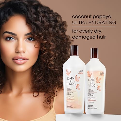 Bain de Terre Coconut Papaya Ultra Hydrating Conditioner, Moisture Quench for Dry, Damaged Hair, with Argan & Monoi Oils, Paraben-Free, Color-Safe, Vegan