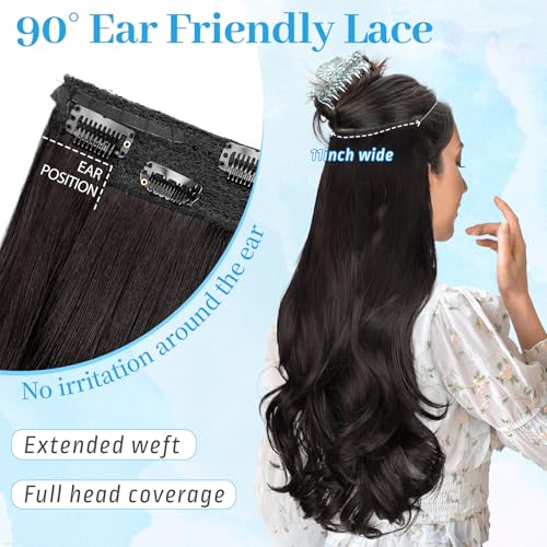 KooKaStyle Invisible Wire Hair Extensions 20‘’ Long Wavy Layered Synthetic Clip in Hair Extensions with Transparent Wire Adjustable Size 6 Secure Clips Dark Brown Thick Hairpieces for Women 20 Inch