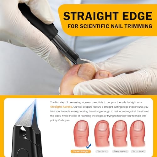 BEZOX Ingrown Toenail Clippers for Seniors, Slant Straight Blade Toe Nail Clippers for Thick and Ingrown Nails, Soft Grip Long Handle Toenail Scissors for Mani & Pedi Nail Care - Black