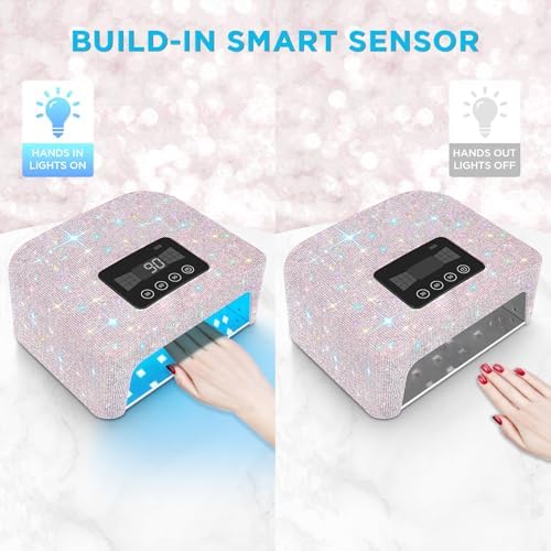 Cordless UV Nail Lamp, Rechargeable UV Light for Gel Nails, LED Nail Lamp with 4 Timer Modes, Gel Nail UV Light Decorate with Sparkling Nail Rhinestones (Sparkly White)