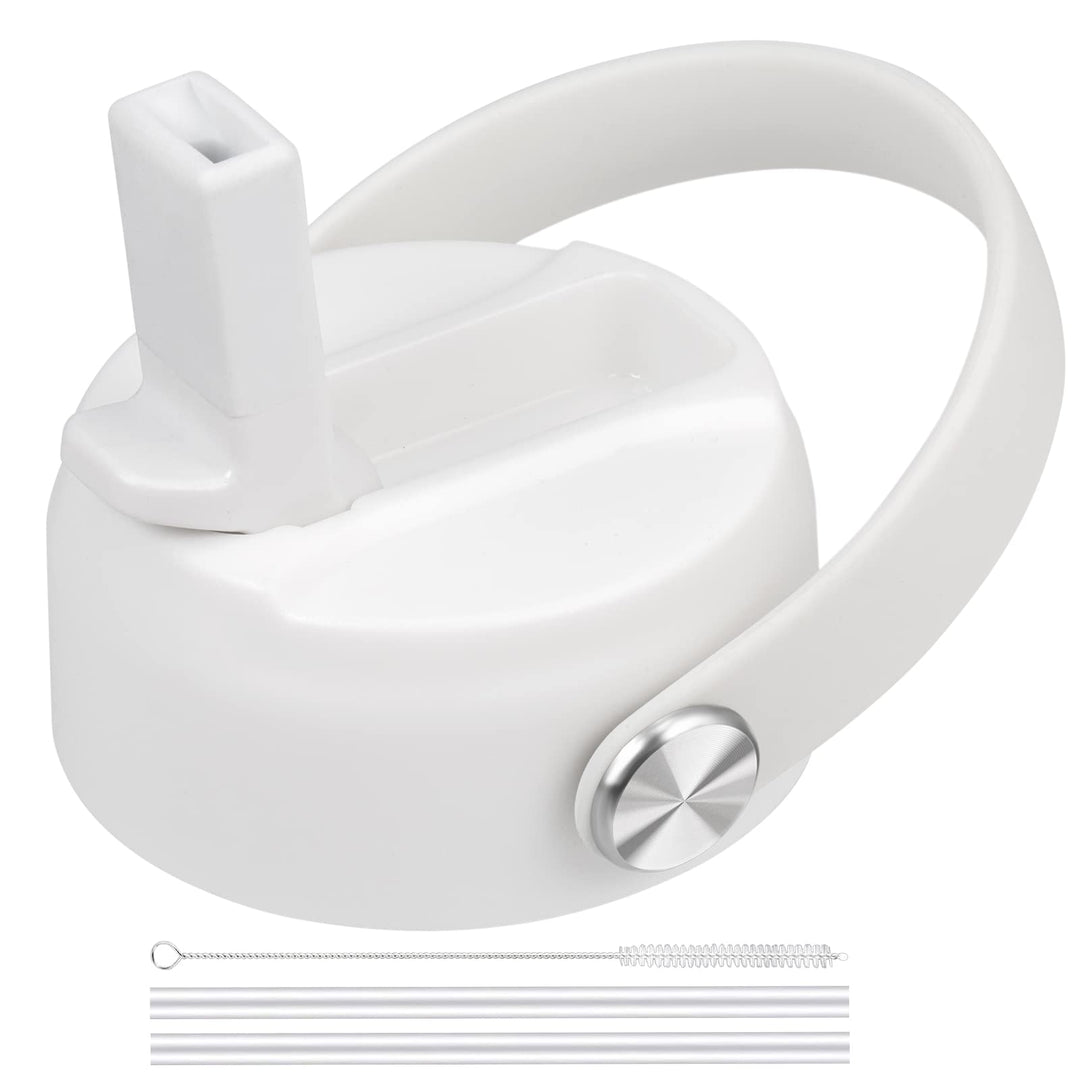 Straw Lid for Hydro Flask Wide Mouth Water Bottles, Top Lids with Straw Compatible with Hydro Flask 32 40 oz, Replacement Cap Wide Mouth Straws Flip Lid Flex Handle (White)