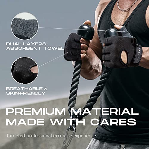 LIFECT Essential Breathable Workout Gloves, Knuckle Weight Lifting Shorty Fingerless Gloves with Curved Open Back, for Powerlifting, Gym, Crossfit, Women and Men (Black, X-Small)