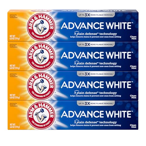 ARM & HAMMER Advance White Toothpaste, Teeth Whitening Baking Soda Toothpaste with Stain Defense Technology and Fluoride, Clean Mint Flavor, 6.0 Oz (4 Pack)