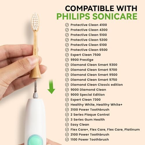 Bamboo Toothbrush Heads Compatible with Philips Sonicare, Soft Castor-Oil Bristles, Biodegradable Toothbrush Replacement Heads, Eco-Friendly & Daily Cleaning