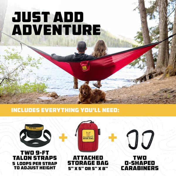 Wise Owl Outfitters Camping Hammock - Camping Essentials, Portable Hammock w/Tree Straps, Single or Double Hammock for Outside, Hiking, and Travel