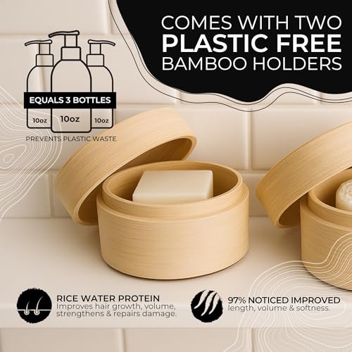 Viori Citrus Yao Shampoo and Conditioner Bar Set and Bamboo Holder - Made with Rice Water for Hair Growth - Handcrafted Sulfate Free Shampoo and Conditioner