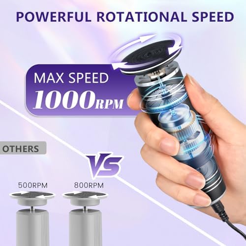 krofaue Upgrade 1000RPM Electric Foot File - Adjustable Speed Foot Sander with 60pcs Replacement Sandpaper Disk, Electric Callus Remover Professional Pedicure Tool for Women Dead Cracked Hard Skin