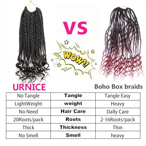 7 Packs 18 Inch Bohemian Goddess Box Braids Crochet Hair for Black Women (18 Inch, 1B#)