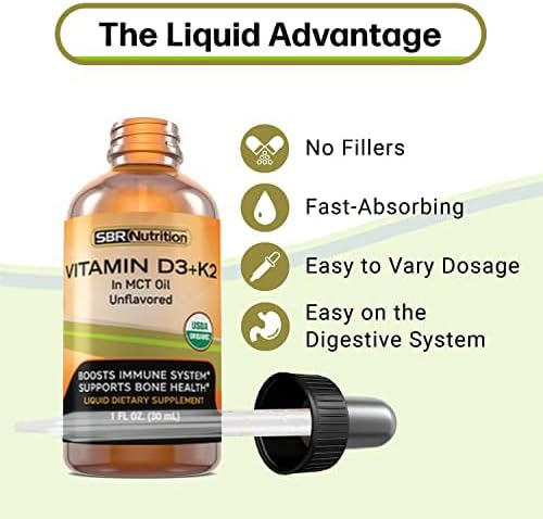 MAX Absorption, Vitamin D3 + K2 (MK-7) Liquid Drops with MCT Oil, Unflavored, Helps Support Strong Bones and Healthy Heart