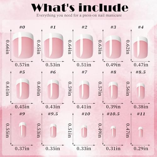 AddFavor White French Tip Press on Nails Short - 240pcs Pink Extra Short Square Fake Nails, Square Nails Press on Acrylic Nail Extension Nails Art DIY