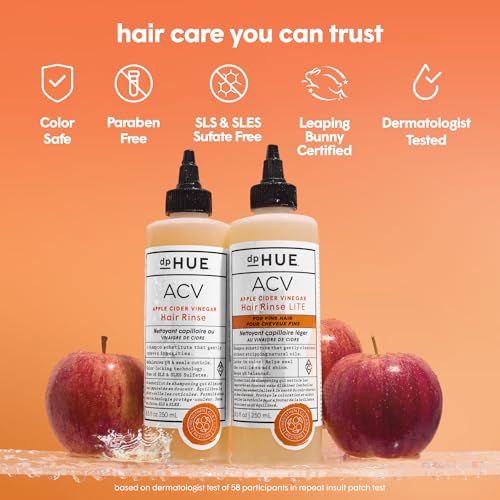 dpHUE Apple Cider Vinegar Hair Rinse Lite, 8.5 oz - Shampoo Alternative, Scalp Cleanser & Post Workout Rinse - Won’t Weigh Fine Hair Down - Removes Buildup & Sweat