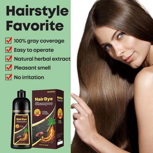 Natural Blonde Brown 3-IN-1 Golden Hair Dye Shampoo 500ml, Colors in 10-15 Mins, 100% Coverage for All Hair Types (Blonde Brown)