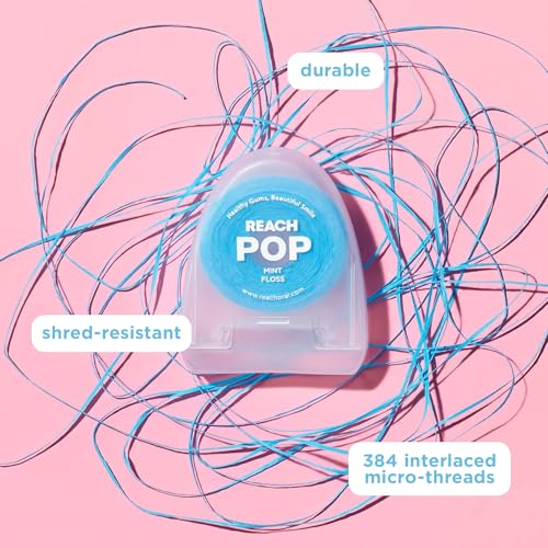 REACH POP Dental Floss, Mint, Plaque Remover for Teeth, Shred Resistant, Vegan Wax, Cruelty Free, Eco Friendly Packaging, Oral Care, PFAS Free, for Adults & Kids, 3 Pack, 54.6 yd