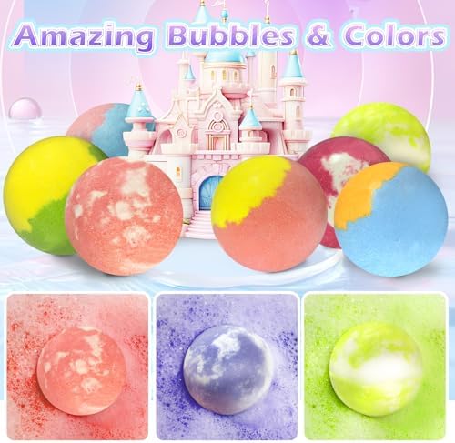Unicorn Bath Bombs for Girls Kids with Surprise Toys Inside, Kids Bath Bombs Gifts for Girls with Jewelry Toys Inside, Birthday Easter Egg Fillers Christmas Gifts for Easter Basket Stuffers