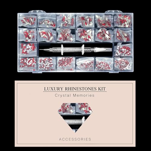 12 Types of Red 600 Diamonds + 2500 Flat Rhinestones Mix 20 Styles Flatback DIY Crafts Rhinestone Crystals 3D Decorations Flat Back Stones Set + Rhinestone Picker Wax Pen