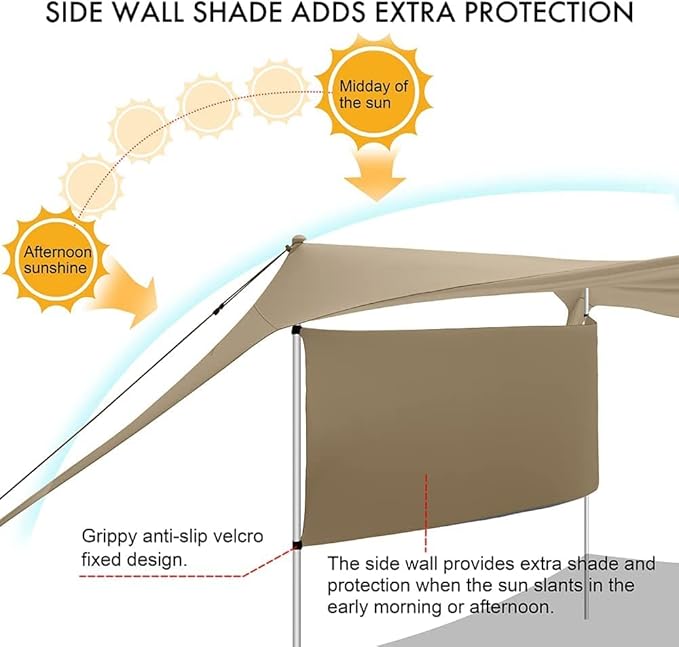 Beach Canopy Tent Shade with Sidewalls 10x10FT, 6.6FT Tall, UPF50+ Sun Shelter, Windproof & Water Resistant, Includes Guylines Sand Shovel Stability Poles, Easy Up for Beach Outdoor Camping Backyard