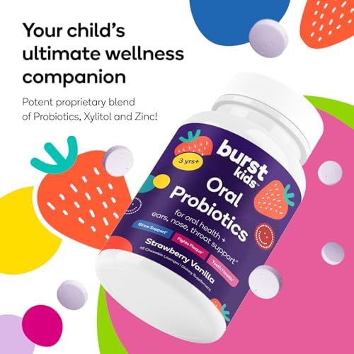 Burst Kids Probiotics (Strawberry Vanilla) | 45 Lozenges for Kids 3+ to Support Optimal Oral, Ear, Throat & Respiratory Health | 3 Billion CFUs | Safe Ingredients | Made in USA