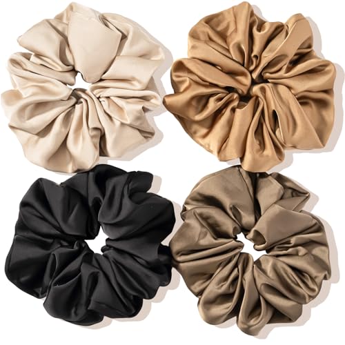 Lolalet Big Scrunchies for Women, 5.9 Inch Large Satin Scrunchies Jumbo Oversized Elastic Hair Ties Extra Large Giant Hair Bands -4 Pack, Style B
