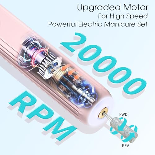 Electric Nail Drill, Professional Manicure Pedicure Kit, Cordless Electric Nail File Set, Rechargeable Pedicure Tools for feet, 3 Speeds Hand Foot Care Nail Drill for Thick Nail Toenail Cuticle