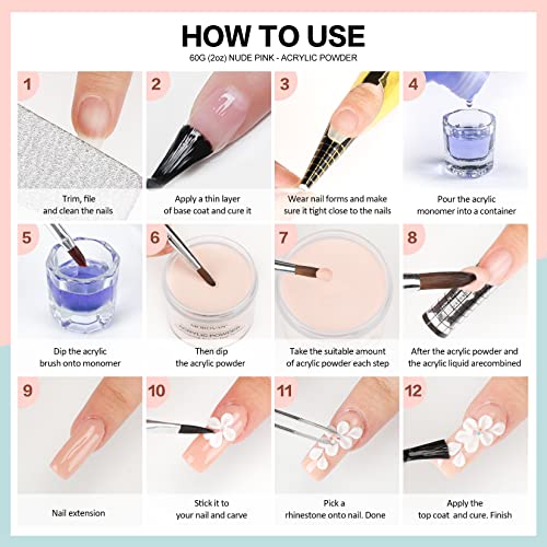 Morovan Acrylic Nail Powder Set: 4 Colors Clear Nude Pink White Acrylic Powder for Nail Extension Carving