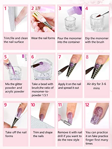 42 Colors Acrylic Nails Kit with Drill and UV Light - Acrylic Nail Powder, Glitter and Monomer Liquid Kit with Storage Bag, 5PCS Practice Fingers