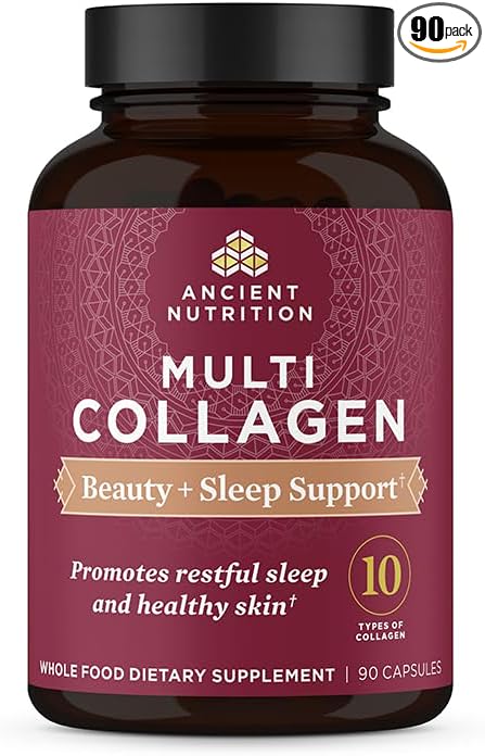 Ancient Nutrition Collagen Pills for Hair, Skin and Nails, Beauty + Sleep 90 Ct, Collagen Supplement + Magnesium, Supports Skin and Nails, Sleep, Paleo and Keto Friendly, Gluten Free