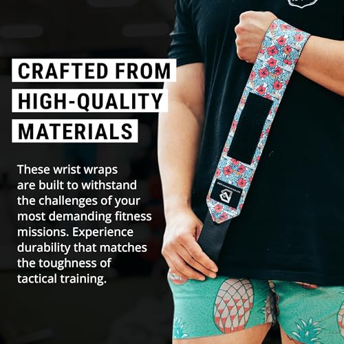 Bay Wrist Wraps Weightlifting Workout Wrist Brace - Adjustable, One Size Fits All - Comfort Wrist Wraps for Weightlifting with Thumb Loop, Lifting Wrist Straps in Skull and Roses - 18-inch Wrist Wrap