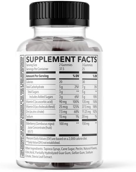 LifeSeasons Clinical Immunity - Elderberry Gummies - Supports a Healthy Immune System - 25 Elderberries Per Gummy - Maltodextrin-Free - Vitamin C, Vitamin D3, Zinc & Elderberry Extract - 75 Gummies